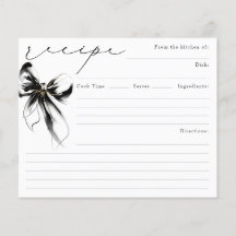 She's Tying the Knot Black Bow Bridal Recipe Card