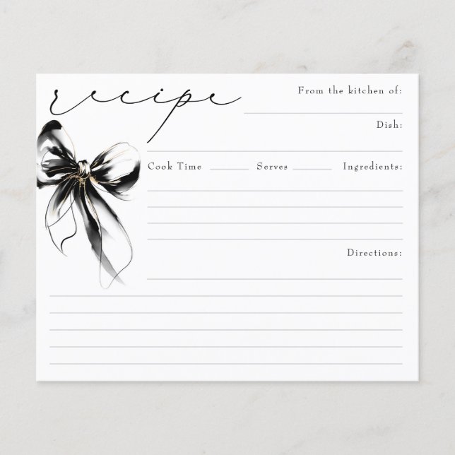 She's Tying the Knot Black Bow Bridal Recipe Card (Framsida)