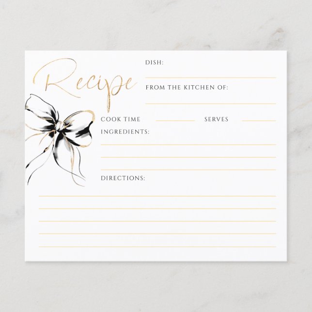 She's Tying the Knot Black Bow Bridal Recipe Card (Framsida)