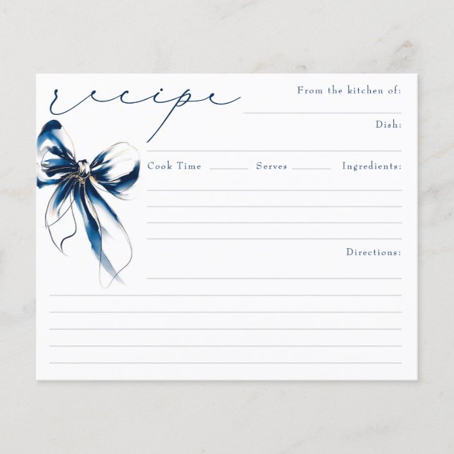 She's Tying the Knot Blue Bow Bridal Recipe Card (Framsida)