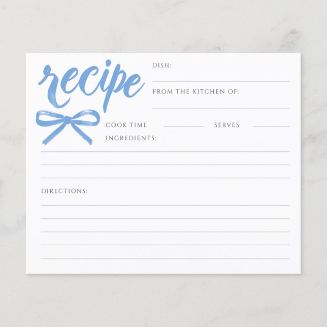 She's Tying the Knot Blue Bow Bridal Recipe Card (Framsida)