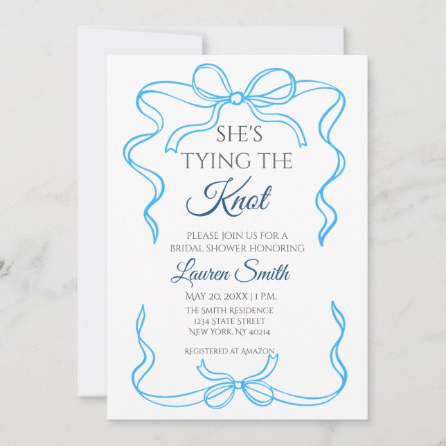 Shes Tying the Knot - Blue Bridal Shower Invite Inbjudningar (Framsida)