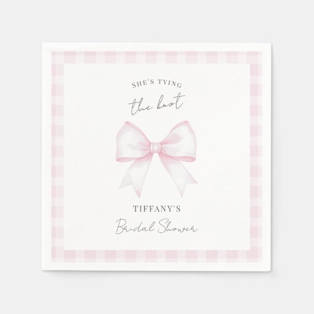 She's Tying The Knot Pink Blush Bow Bridal Shower Pappersservett (Framsidan)