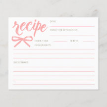 She's Tying the Knot Pink Bow Bridal Recipe Card