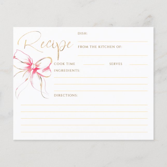 She's Tying the Knot Pink Bow Bridal Recipe Card (Framsida)