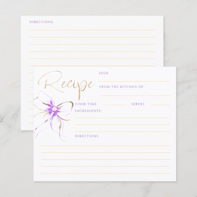She's Tying the Knot Purple Bow Bridal Recipe Card (Fram/baksida)