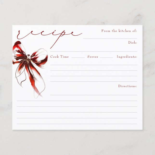 She's Tying the Knot Red Bow Bridal Recipe Card (Framsida)