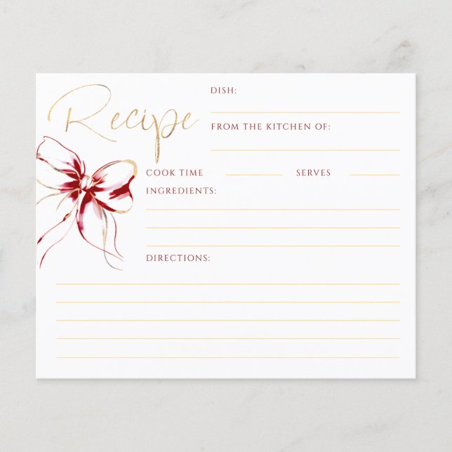 She's Tying the Knot Red Bow Bridal Recipe Card (Framsida)