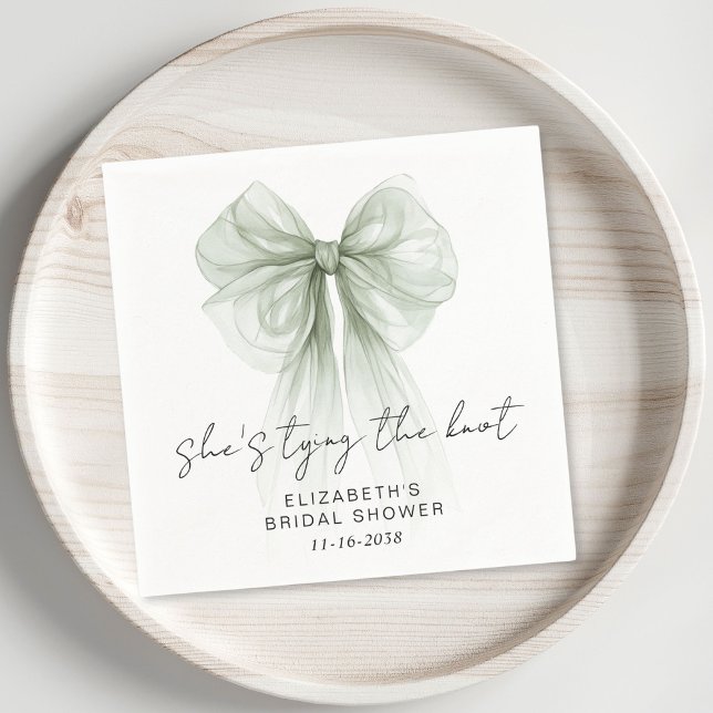 She's Tying The Knot Sage Bow Bridal Shower Pappersservett (She's Tying The Knot Sage Bow Bridal Shower Napkins)