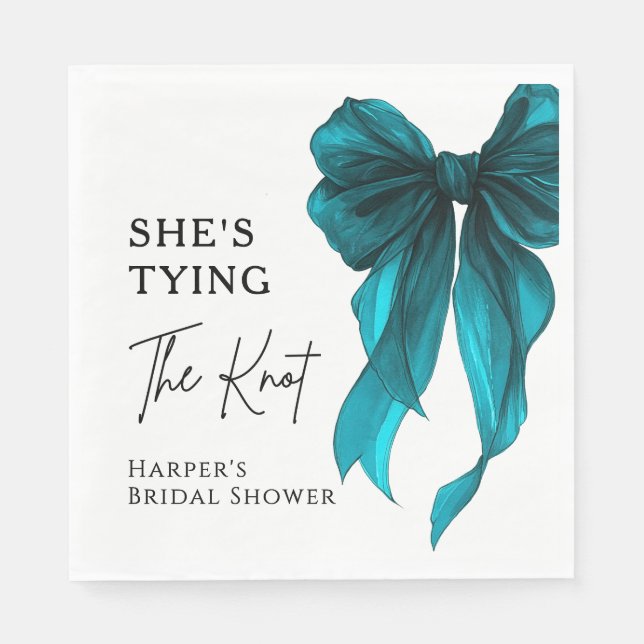 She's Tying The Knot Turquoise Bow Bridal Shower Pappersservett (Framsidan)
