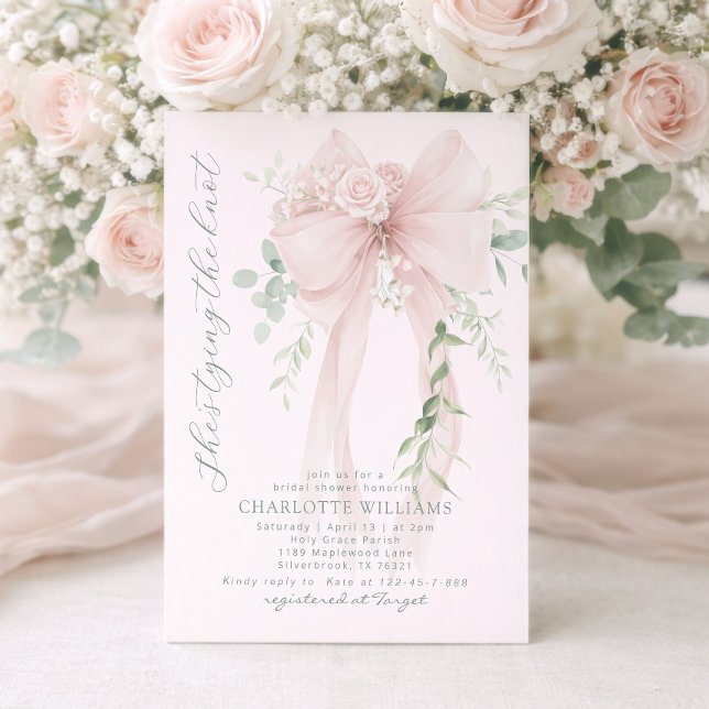 She's tying the know Whimsical Bow bridal shower Inbjudningar (Skapare uppladdad)