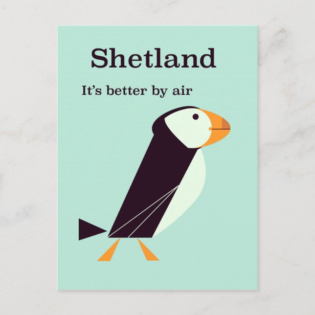 Shetland Lunnefågel Vintage resaffisch Vykort (Framsida)