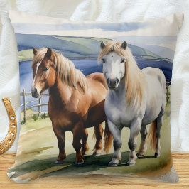 Shetland Ponies Animals Natur Equine Watercolor Kudde
