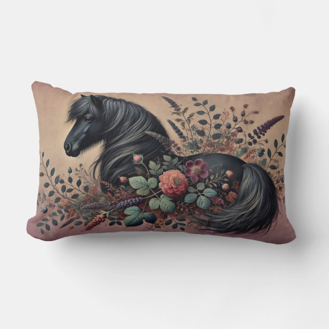 Shetland Pony Blommigt Vintage Lumbar Cushion Lumbarkudde (Framsida)