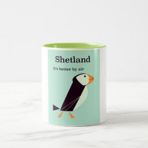 Shetland Puffin Vintage resor poster Två-Tonad Mugg