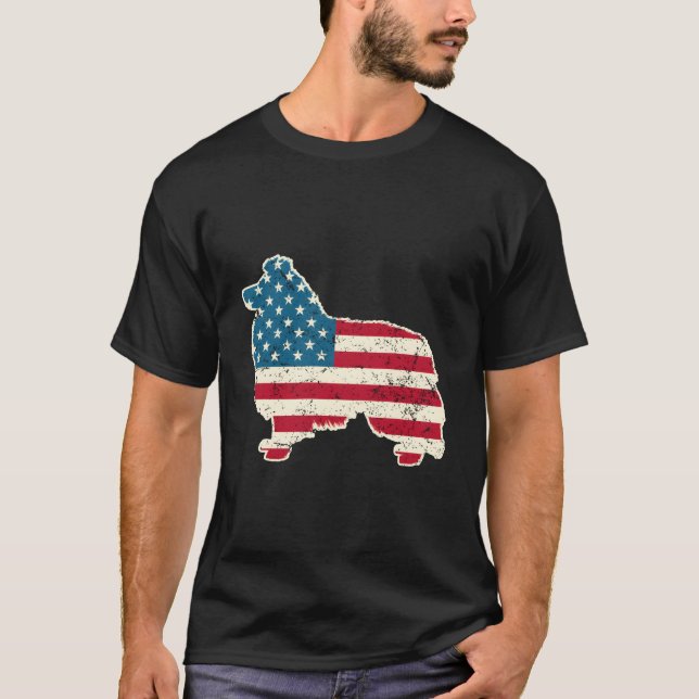 Shetland Sheepdog 4:e juli Manar USA Fla T Shirt (Framsida)
