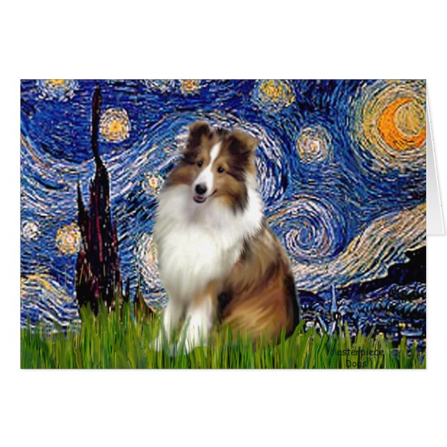 Shetland Sheepdog 4 - Stjärnkväll Hälsningskort (Framsidan Horizontal)