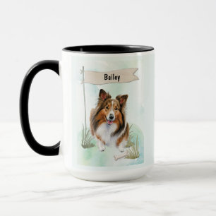 Shetland Sheepdog Akvarell Personlig Hund Mugg