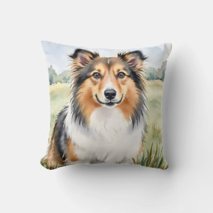Shetland Sheepdog Akvarell Vindflödeskonst Kudde