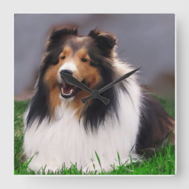 Shetland Sheepdog Art Fyrkantig Klocka