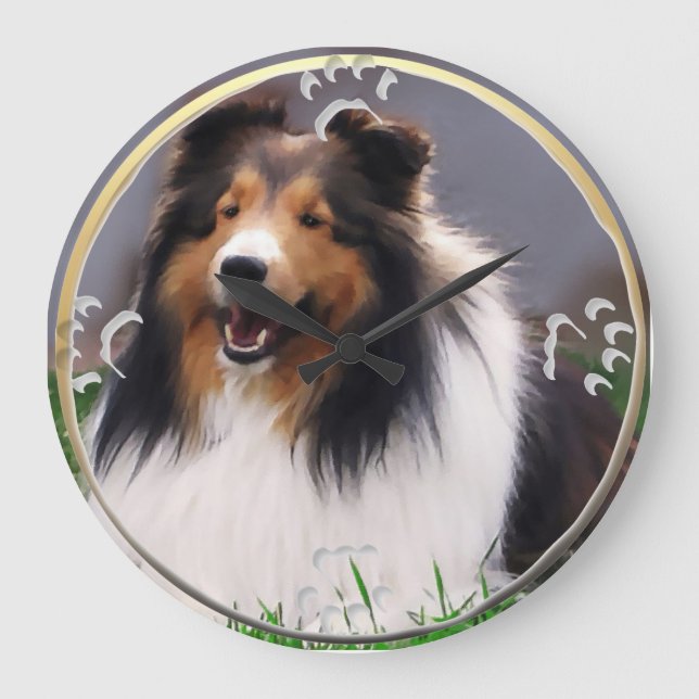 Shetland Sheepdog Art Stor Klocka (Framsida)