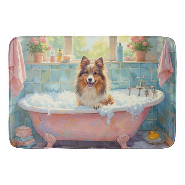 Shetland Sheepdog Badtid Fluffig Badrumsdekor Badrumsmatta (Framsidan)