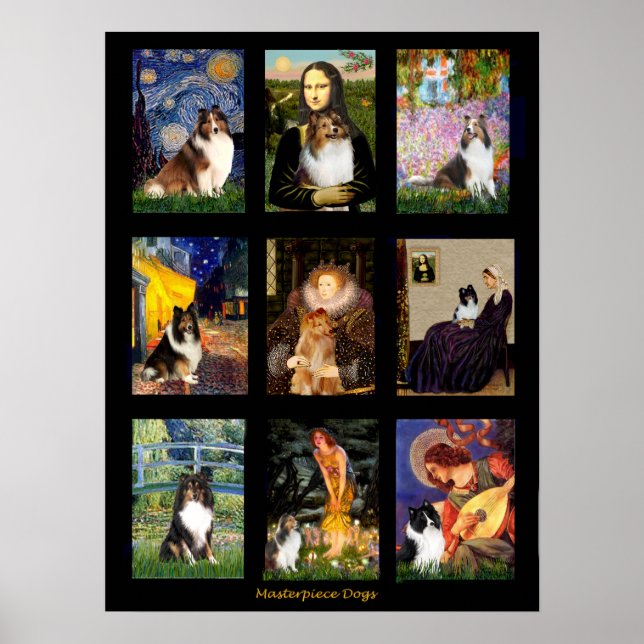 Shetland Sheepdog Berömd Art Composite Poster (Framsidan)