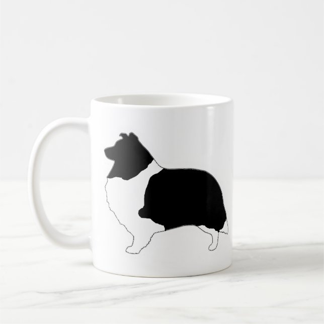 Shetland Sheepdog Black and White SIlhouette Kaffemugg (Vänster)
