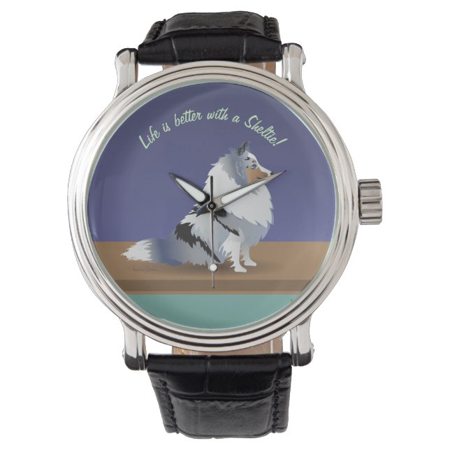 Shetland Sheepdog: Blue Merle Sheltie on lila Armbandsur (Framsida)