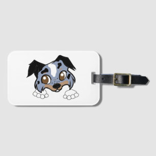 Shetland Sheepdog Blue Merle Tri kikande tecknad f Bagagebricka