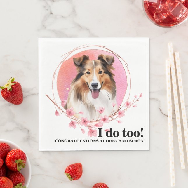 Shetland Sheepdog Bröllaksservetter Med Hund Foto Pappersservett (Insitu)