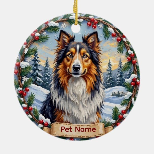 Shetland Sheepdog Christmas Julgransprydnad Keramik (Baksidan)