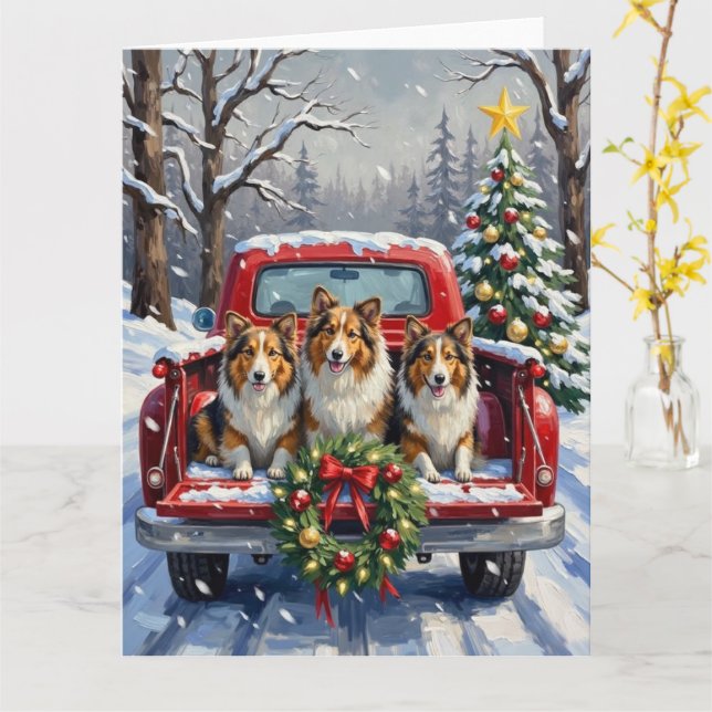 Shetland Sheepdog Christmas Red Truck Holiday Kort (Gul blomma)