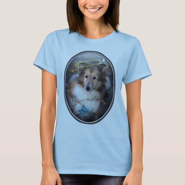 Shetland Sheepdog "dräkt för den perfekta ängeln" Tee Shirt (Framsida)