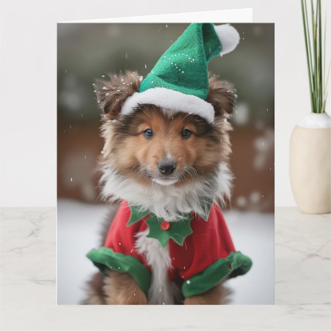Shetland Sheepdog Elf Puppy-julkort Kort (Framsida)
