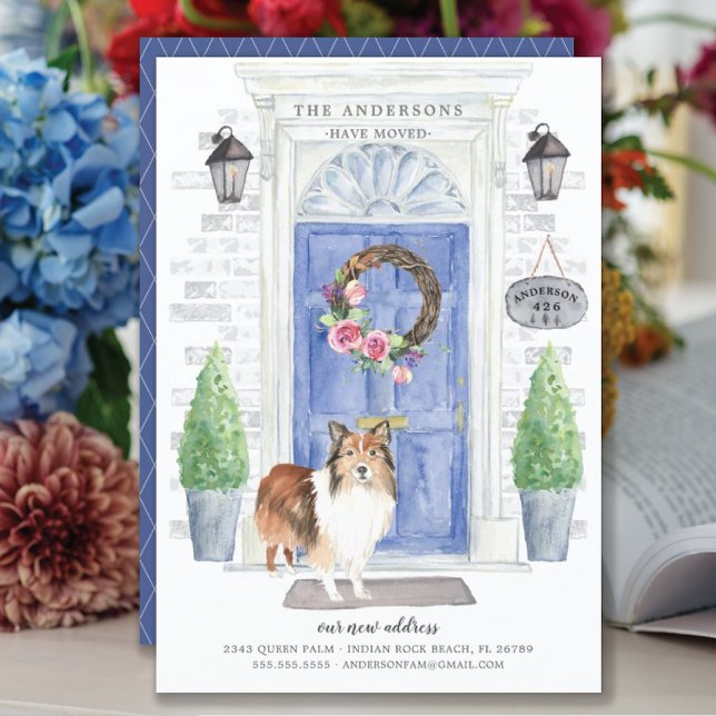 Shetland Sheepdog Front Door Flytta Announcement Inbjudningar (Skapare uppladdad)