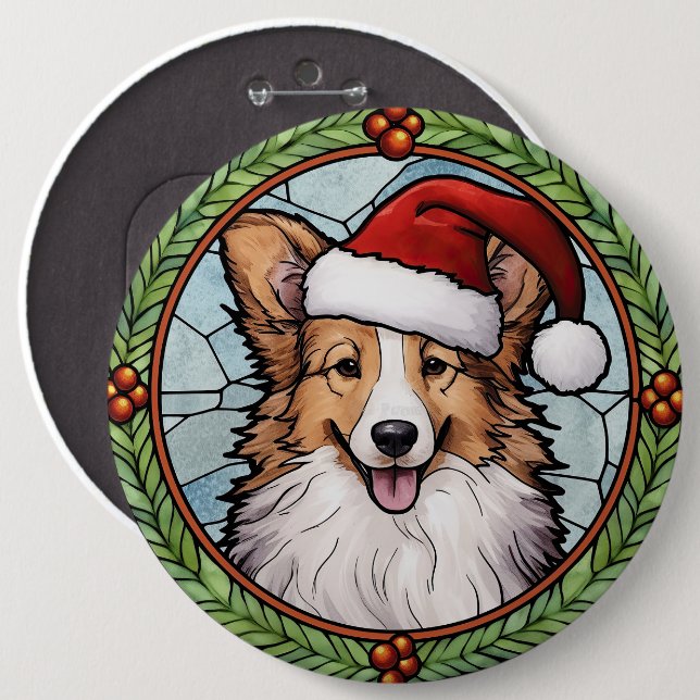 Shetland Sheepdog Glasmosaik Jul Knapp (Framsida & baksida)