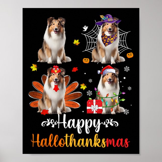 Shetland Sheepdog Halloween jul Lycklig Hallot Poster (Framsidan)