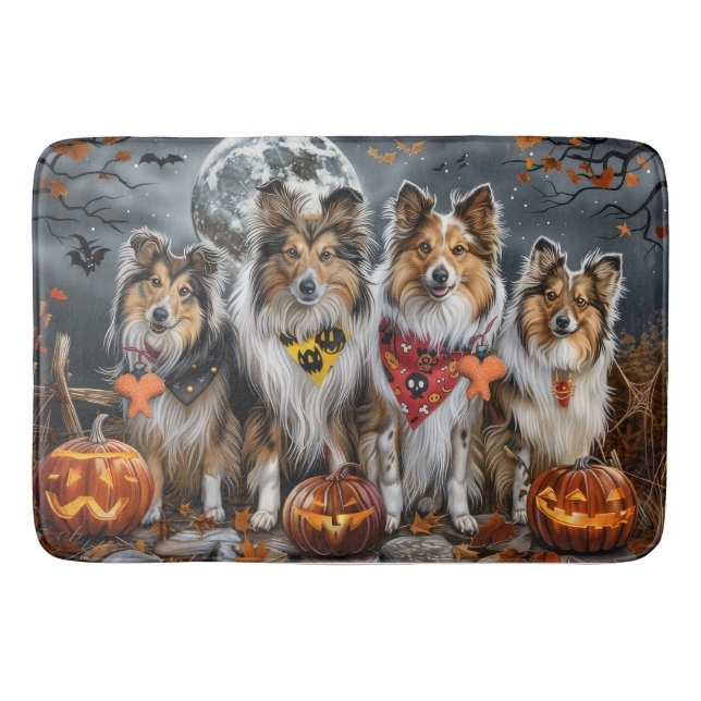 Shetland Sheepdog Halloween Kuslig  Badrumsmatta (Framsidan)