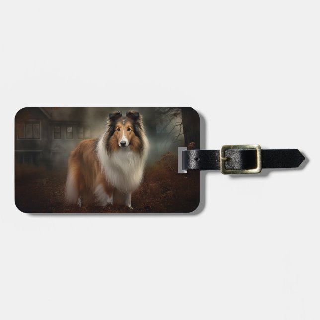 Shetland Sheepdog Halloween Scary Bagagebricka (Horisontell Framsida)