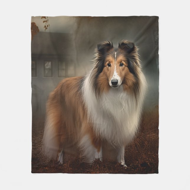 Shetland Sheepdog Halloween Scary Fleecefilt (Framsidan)