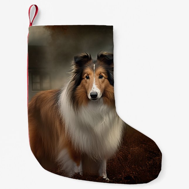 Shetland Sheepdog Halloween Scary Liten Julstrumpa (Framsidan)