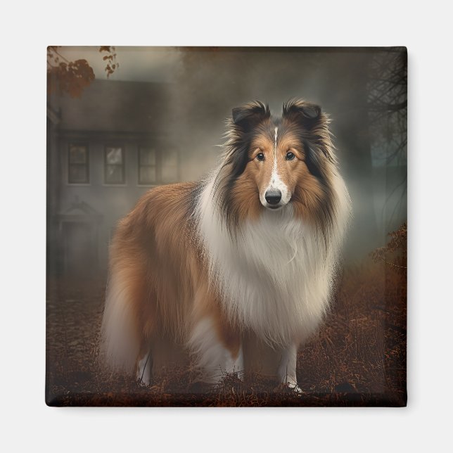 Shetland Sheepdog Halloween Scary Magnet (Framsidan)