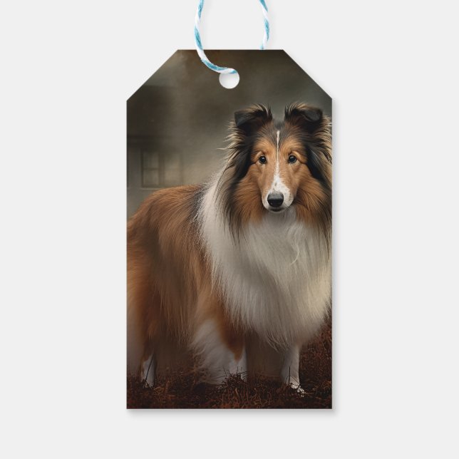 Shetland Sheepdog Halloween Scary Presentetikett (Baksidan)