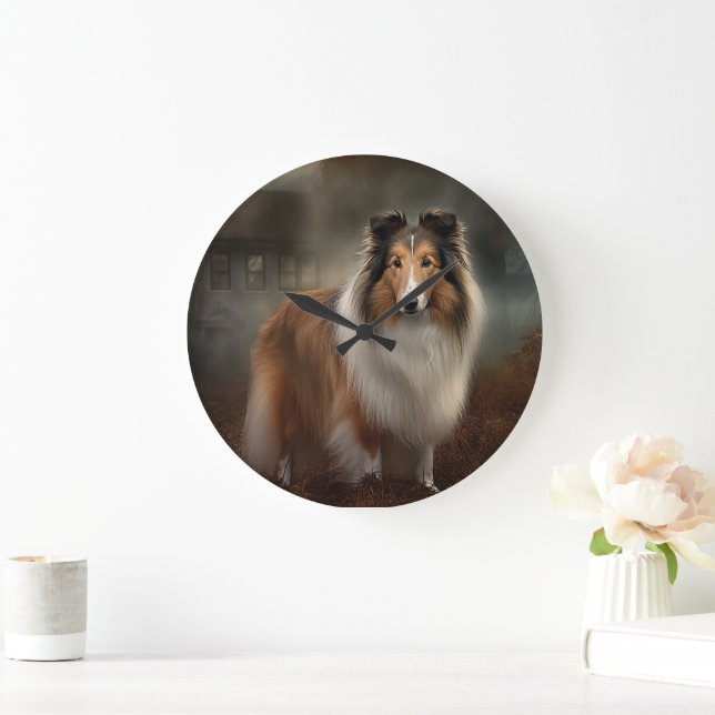 Shetland Sheepdog Halloween Scary Stor Klocka (Hem)