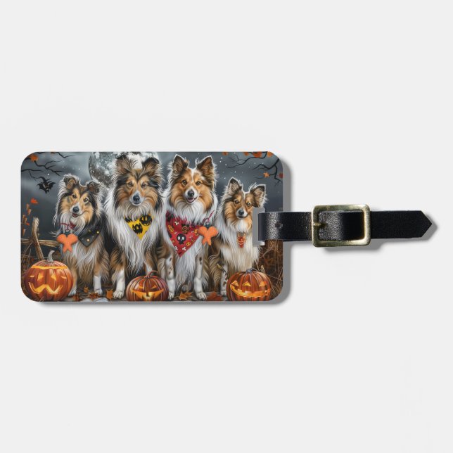 Shetland Sheepdog Halloween Spooky Bagagebricka (Horisontell Framsida)
