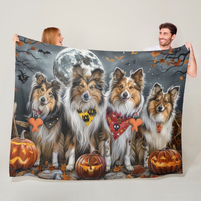 Shetland Sheepdog Halloween Spooky Fleecefilt (På plats)