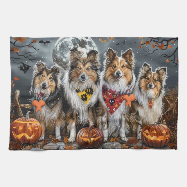 Shetland Sheepdog Halloween Spooky Kökshandduk (Horisontell)