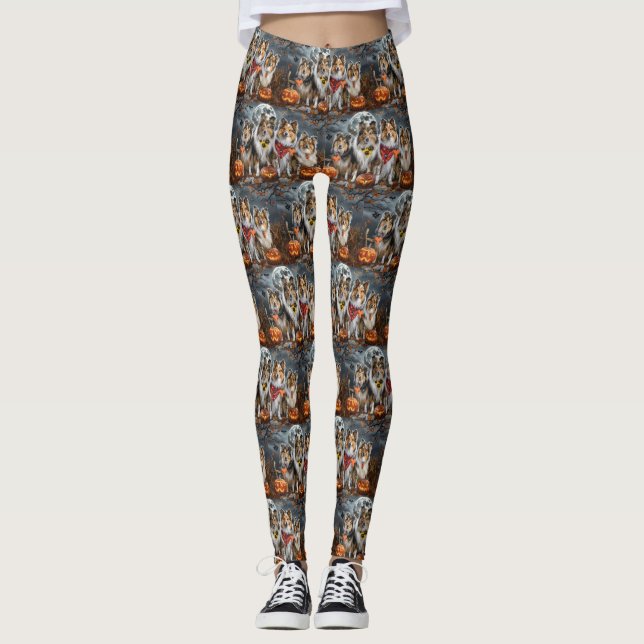 Shetland Sheepdog Halloween Spooky Leggings (Framsida)