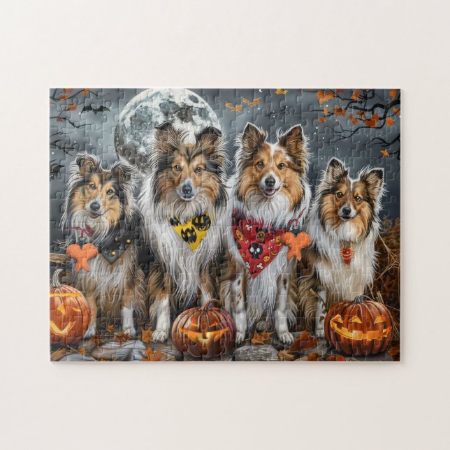 Shetland Sheepdog Halloween Spooky Pussel (Horisontell)